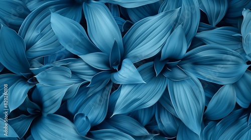 Nature bold blue background. Raw beauty surface suculent leaves plant detail. Unique delicate texture for wallpaper. Abstract, vibrant organic, simplicity lines pattern.  photo