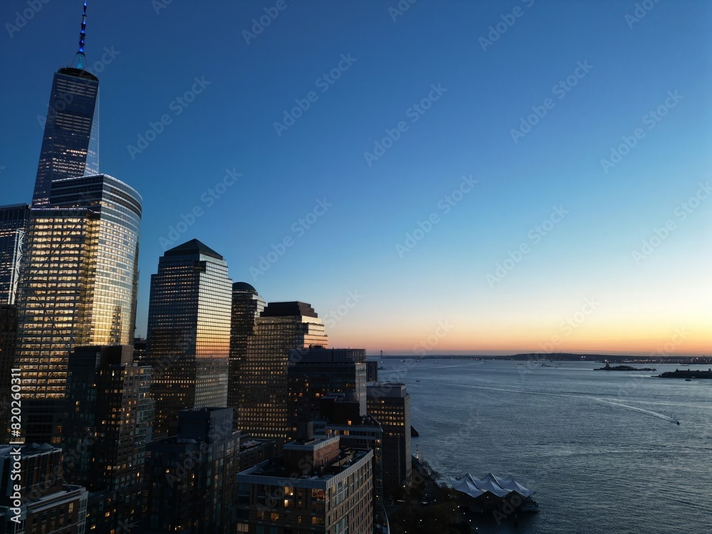 Obraz premium New York skyline landmarks skyscrapers. Travel to America. New York, USA. View of Manhattan in New York. New York City, USA midtown Manhattan financial district skyline.