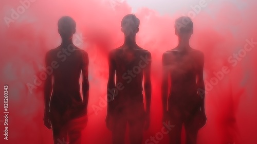 Three Mannequins Standing in Red Background photo