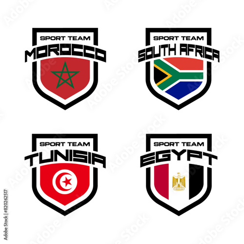 Vector set of sport logo with national teams. Football sings for tournament isolated on white background. Morocco, South Africa, Tunisia, Egypt. Free Download Vector set of sport logo with national teams. Football sings for tournament isolated on white background. Morocco, South Africa, Tunisia, Egypt. - GFXLoad