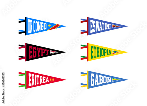 Vector set sport pennants of countries in Africa. DR Congo, Eswatini, Egypt, Ethiopia, Eritrea, Gabon