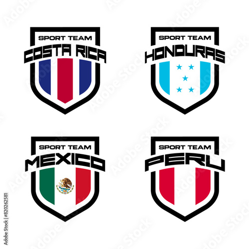 Vector set of sport logo with national teams. Football sings for tournament isolated on white background. Costa Rica  Honduras  Mexico  Peru.