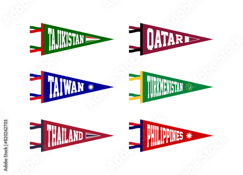 Vector set sport pennants of countries in Europe. Tajikistan, Qatar, Taiwan, Turkmenistan, Thailand, Philippines photo