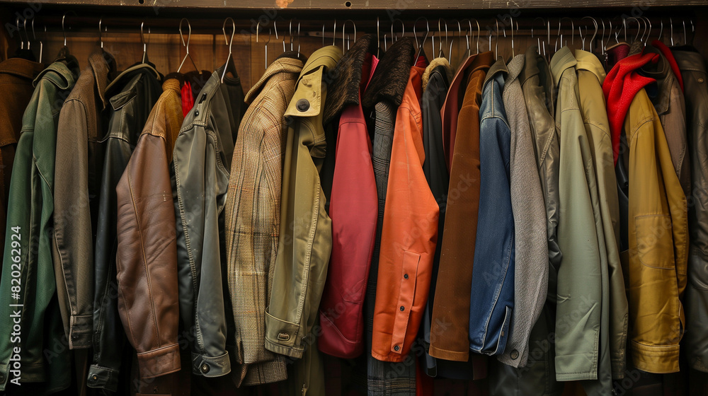 Array of Jackets Hanging on a Rack