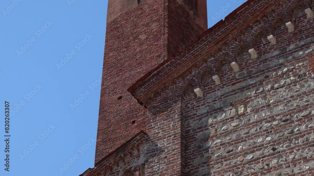 Church of San Francesco with tower on Garibaldi Square in Bassano del Grappa, Vicenza province of region of Veneto, in northern Italy.