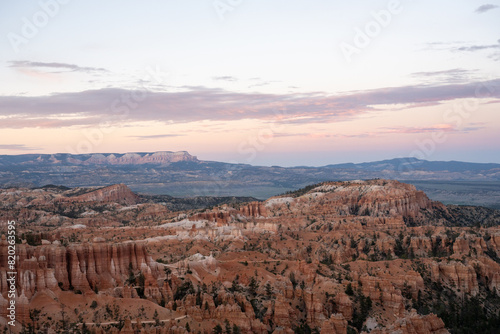 Soft Pink Light Over Winding Trails into Bryce Canyon