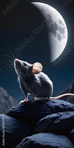 Fullmoon night landscape with mouse
