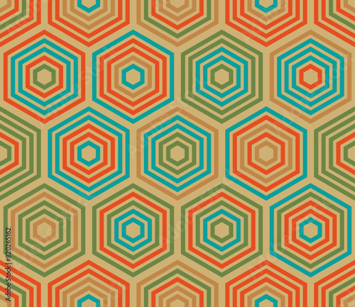 Tileable hexagon background. Hexagon stacked mosaic background. Large hexagons. Multiple tones color palette. Seamless pattern. Tileable vector illustration.