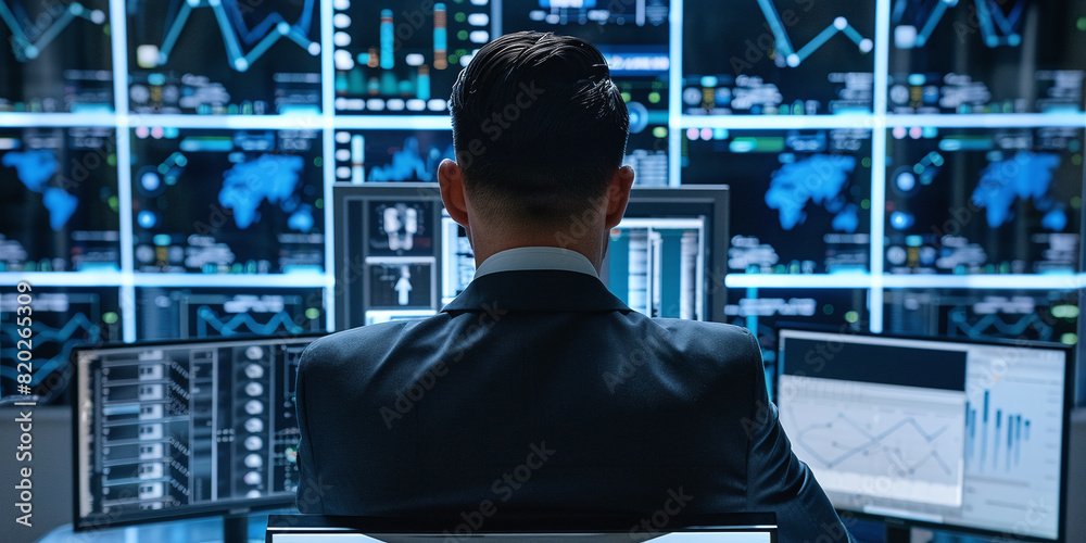 Fototapeta premium Cybersecurity Professional Oversees Digital Defense Hub