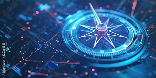 A sleek digital compass set against a blue background symbolizes advanced online data transport, showcasing modernized navigation in the digital realm © Oleksandr