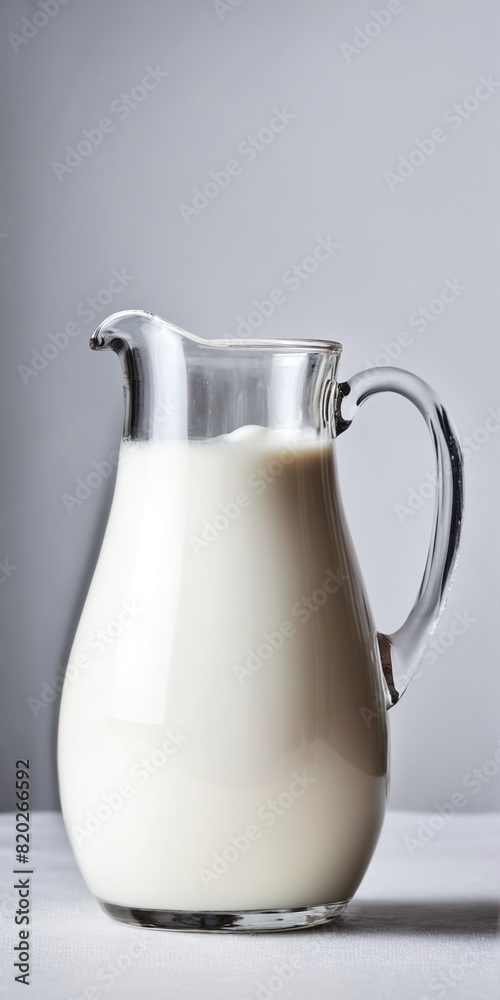 Milk in pitcher on grey background. Milk in pitcher on grey background.