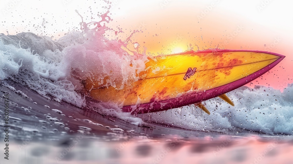 Fototapeta premium Sunset surfboard vector clipart on white background for stylish t shirt design use