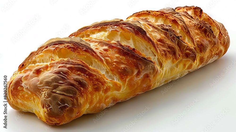 A long bread loaf on a white background. A long bread loaf on a white background.