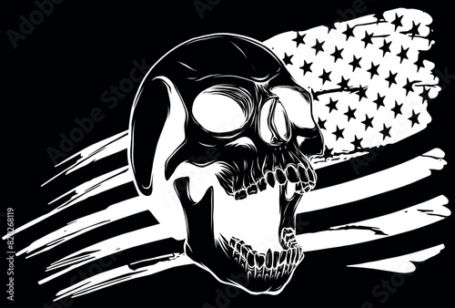 human skull in white line on black background