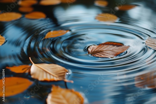 A Serene Image of Ripples on a Clear Pond Reflecting Autumn Leaves