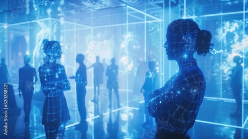 Futuristic Holographic Meeting Participants Excitedly Engaging in a Virtual Conference