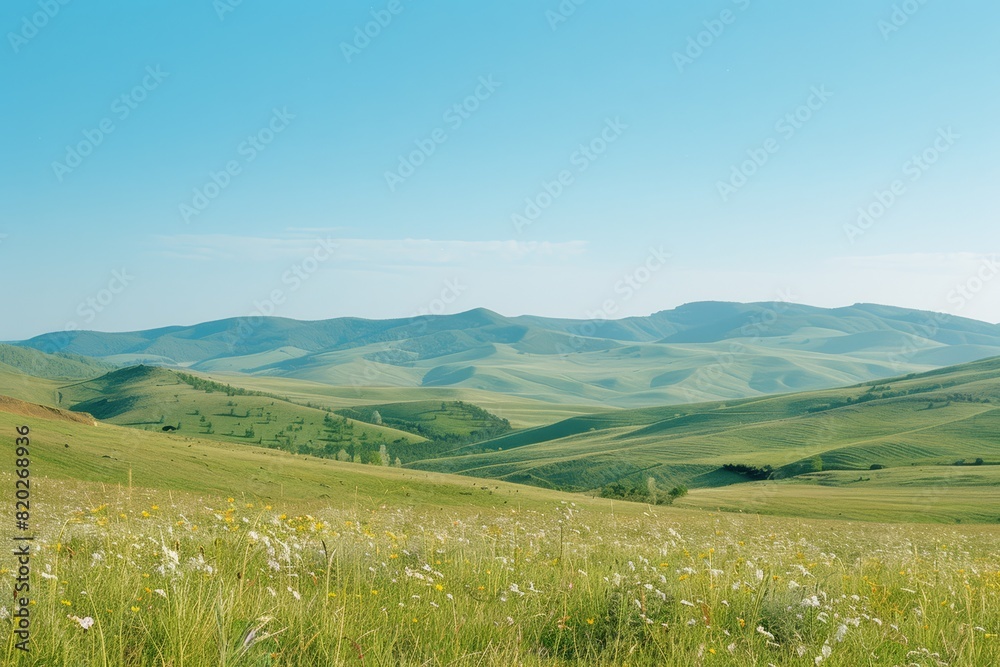 Obraz premium Peaceful Landscape of Rolling Hills and Meadows
