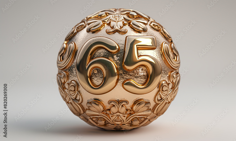 Golden ball with a number 65 on a white background. Golden ball with a number 65 on a white background.