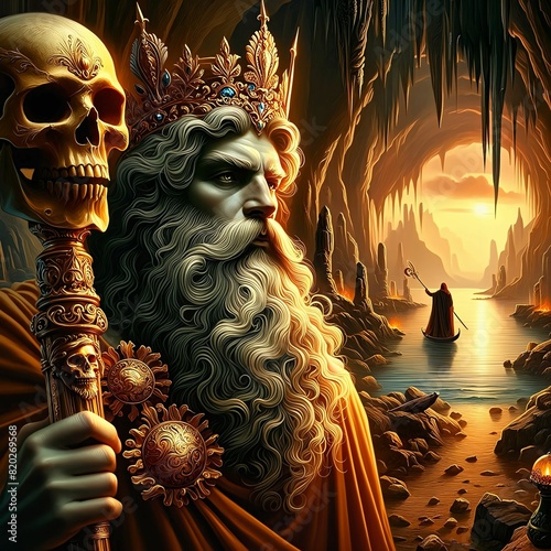 Hades Greek god of the underworld. Ruler over death and the dead. Brother of Zeus and Poseidon. God of Olympus. Ancient Greek mythology. Charon the ferryman. Generative AI