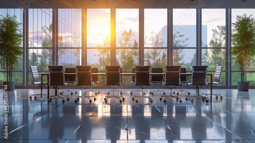 Empty Conference Room With Chairs and Plants