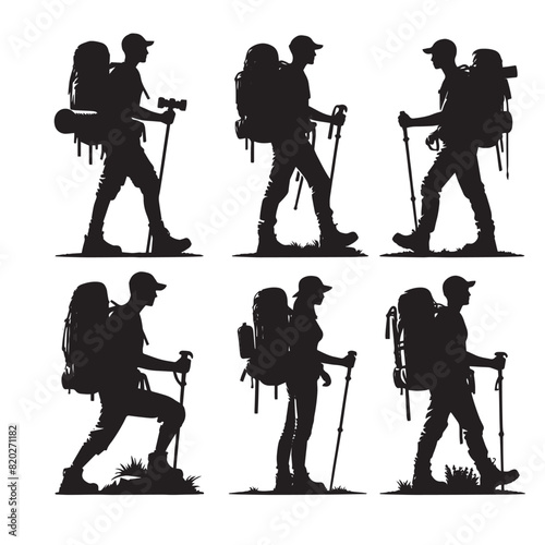 Vector Silhouette of Hiker, Black and White Hiker , Stylized Hiker Silhouette, Outdoor Adventure, Wilderness Journey