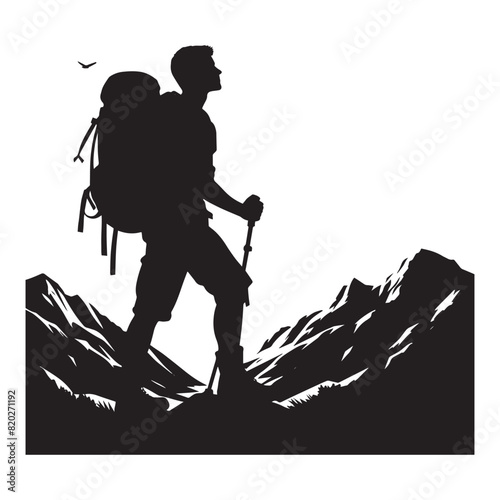 Vector Silhouette of Hiker, Black and White Hiker , Stylized Hiker Silhouette, Outdoor Adventure, Wilderness Journey