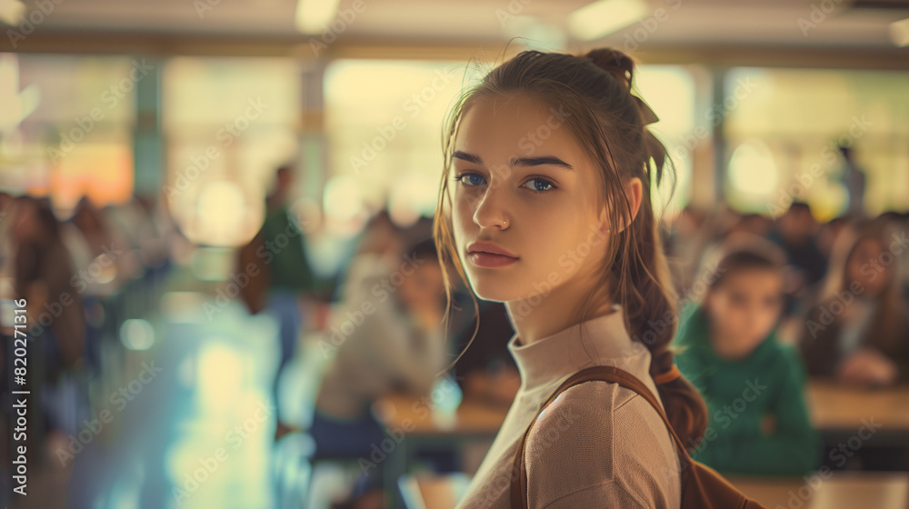 Young Woman Standing in Front of Crowd Young Woman Standing in Front of Crowd