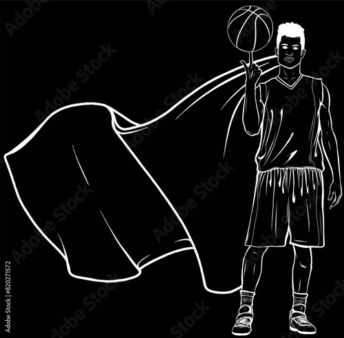 Basketball player in white line on black background