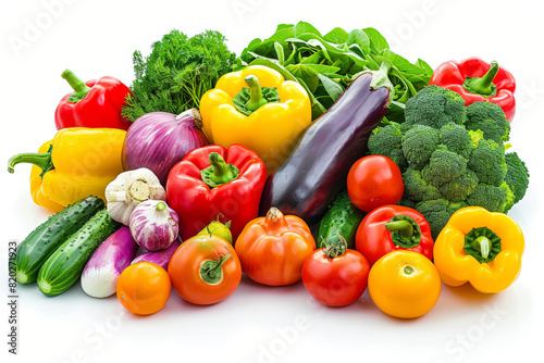 A colorful assortment of vegetables isolated against a white backdrop  cut out from the background  with no background. Concept of nutrition and health. Generative Ai.