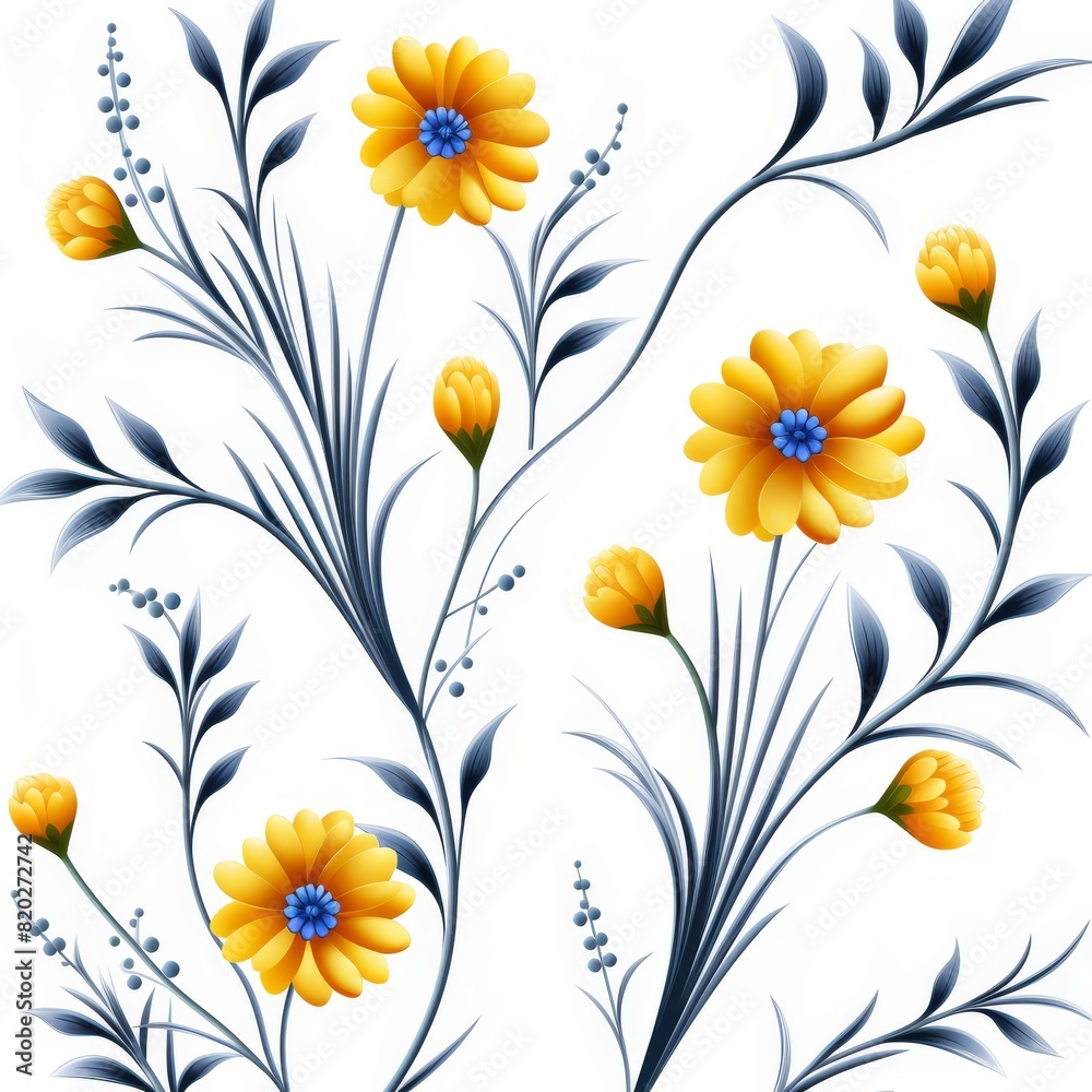 High quality seamless yellow floral pattern on white background for creative design projects