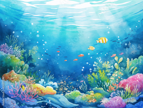 Underwater sea bottom background watercolor