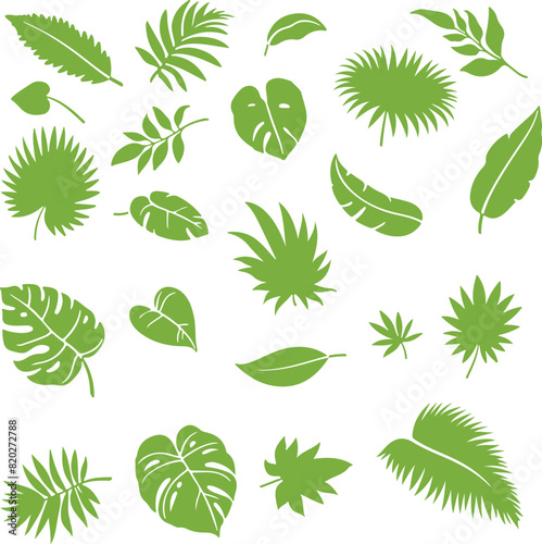 Pixel perfect icon set about leaf, leaves of green plants. Icons, flat vector illustrations, isolated on white, transparent background	