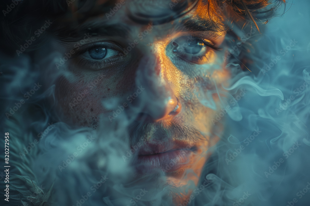 A person's blank stare and distant gaze, lost in thought and overwhelmed by stress-induced mental fog. Concept of cognitive overload and inability to focus. Generative Ai.