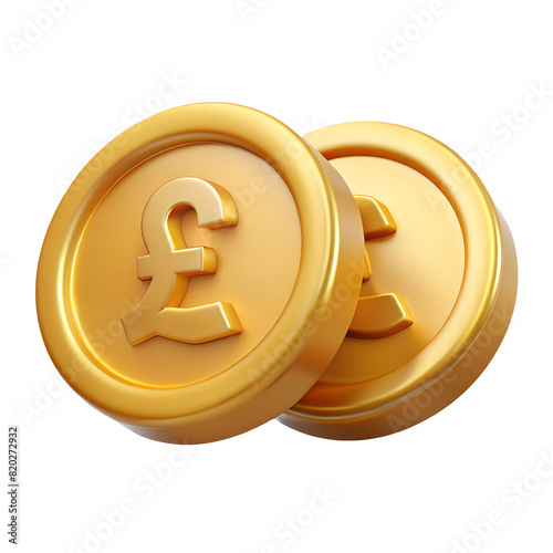 Gold British pound coin saving bank for deposit banking of investment and dividend concept. 3D icon with transparent PNG background