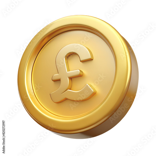 Gold British pound coin, 3d realistic gold coin icon with transparent PNG background