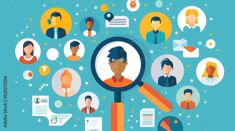 Fototapeta premium Blue Resumes: Diverse Professionals Illustrated in Icon Form