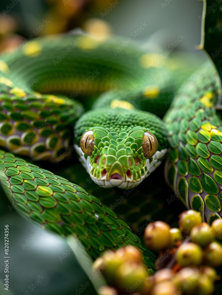 Green snake on the Christmas tree symbol of the new year 2025 Green snake on the Christmas tree symbol of the new year 2025