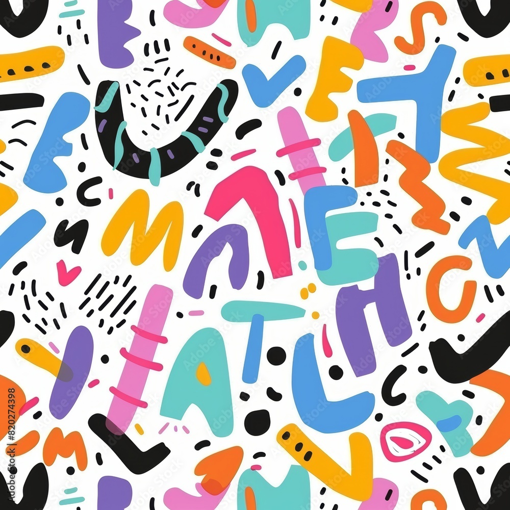 Colorful abstract lettering seamless pattern on white background - stock illustration Colorful abstract lettering seamless pattern on white background - stock illustration