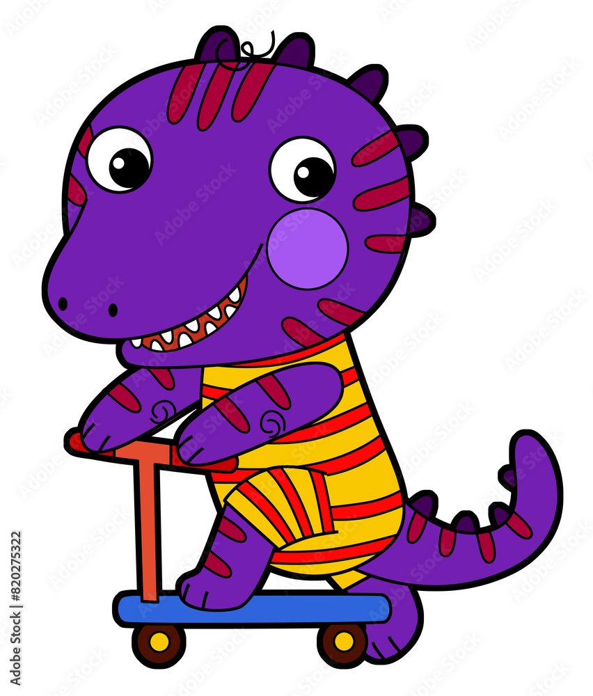 Fototapeta premium cartoon scene with happy funny dinosaur dino lizard dragon kid child having fun playing kindergarten isolated background illustration