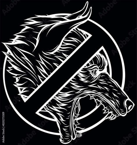 Wolf head in white line on black background