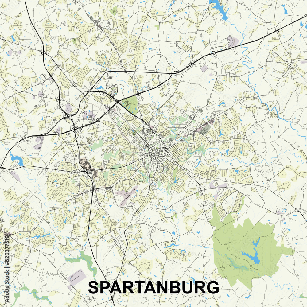 Spartanburg, South Carolina, USA map poster art