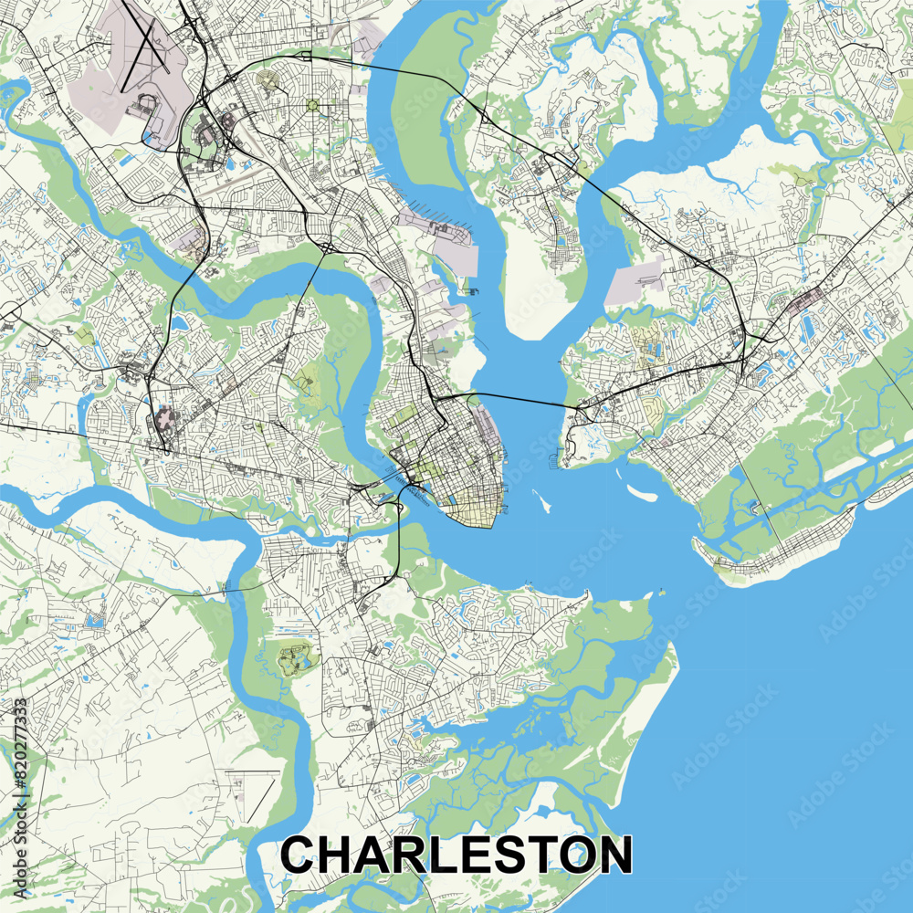 Charleston, South Carolina, USA map poster art Charleston, South Carolina, USA map poster art