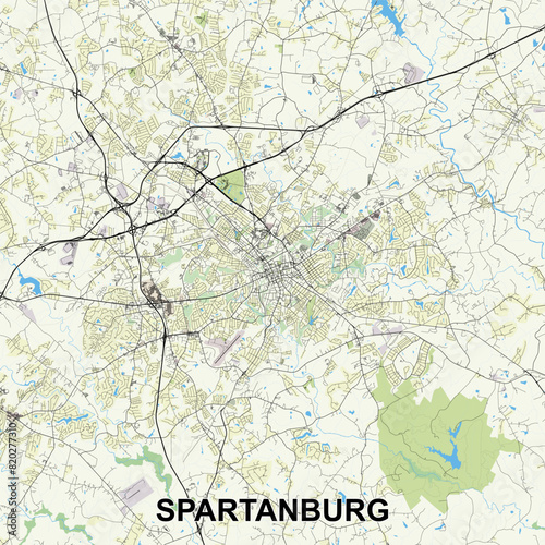 Wallpaper Mural Spartanburg, South Carolina, USA map poster art Torontodigital.ca
