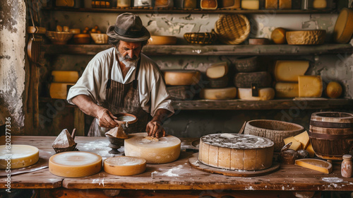 Man Making Cheese on Table