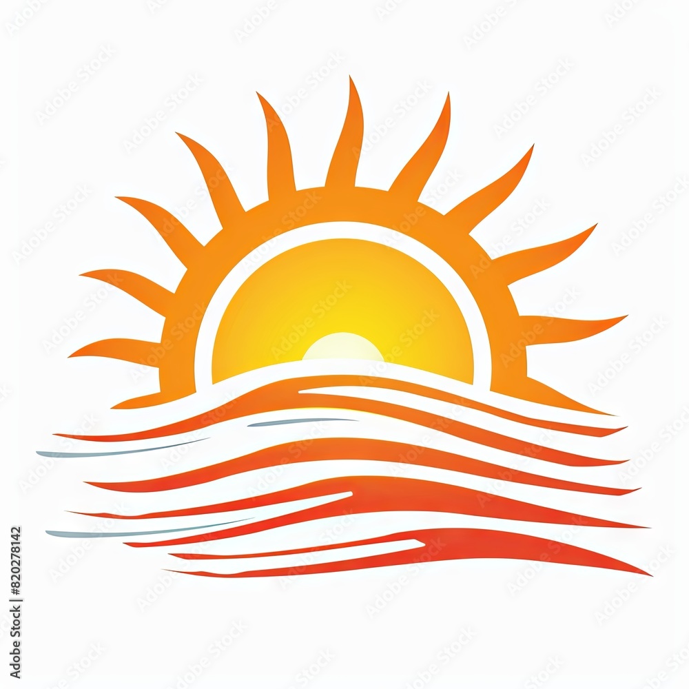 Radiant sun rising over horizon, casting warm glow. Sunrise clipart logo on white background, Generative AI Radiant sun rising over horizon, casting warm glow. Sunrise clipart logo on white background, Generative AI