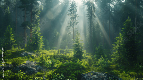 Forêt tranquille et apaisante sous la lumière du soleil photo