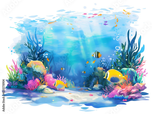 Underwater sea bottom arrangement watercolor on white