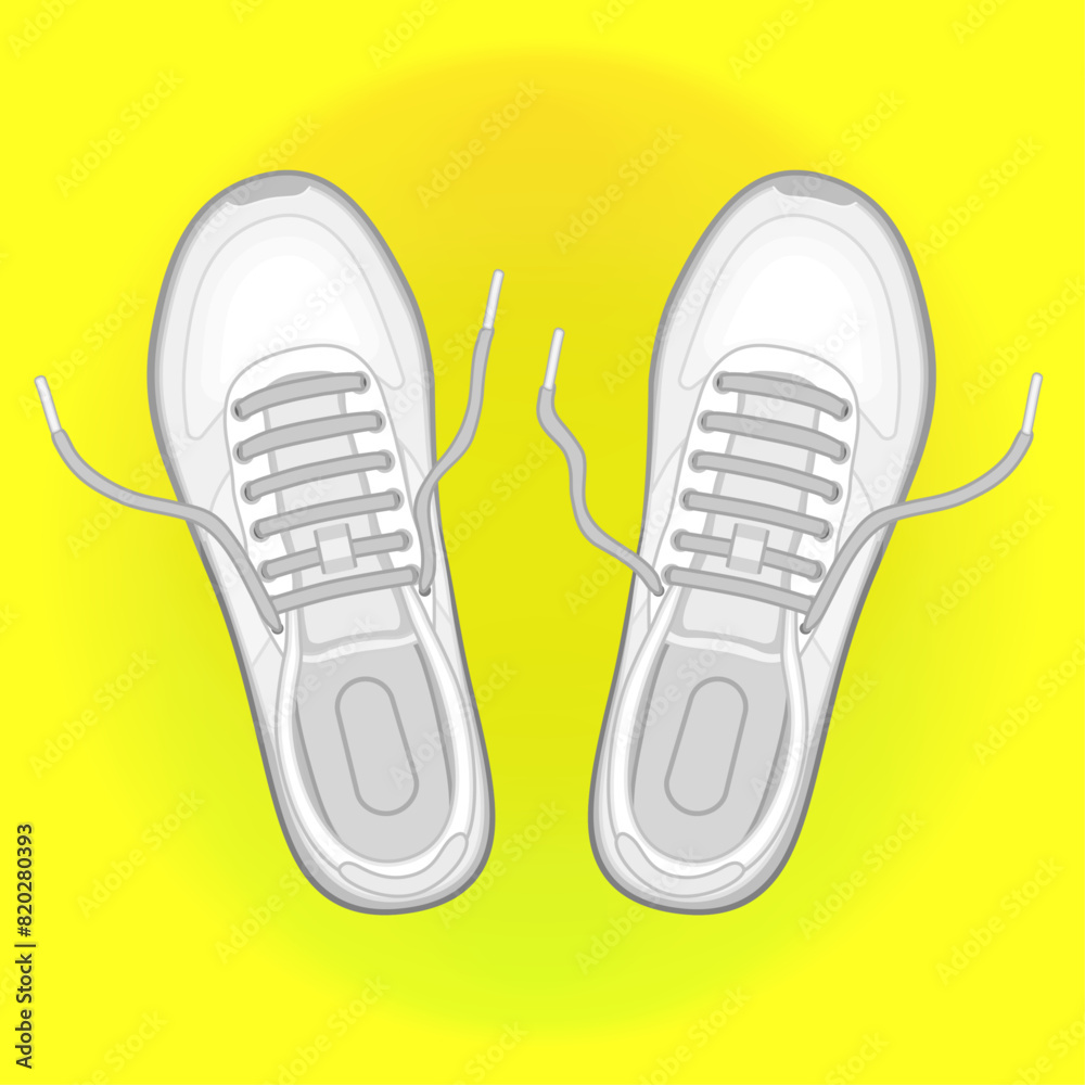 white sneakers on the yellow back white sneakers on the yellow back