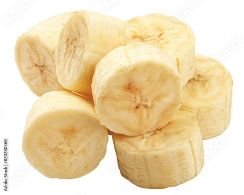 Banana slice, peeled fruit, isolated on white background, full depth of field photo