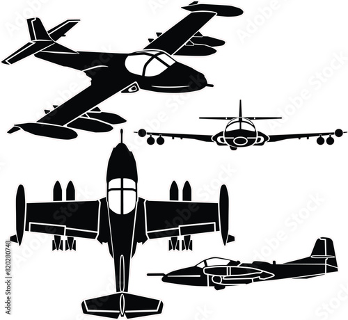 Military fighter jet vector design outline